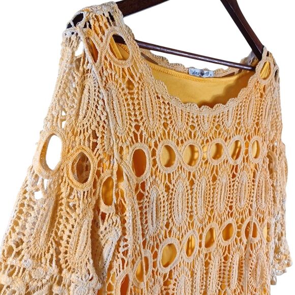 Indigo Thread Co Crochet Lace Boho Peasant Top M Orange Festival Gypsy Romantic - Picture 4 of 10